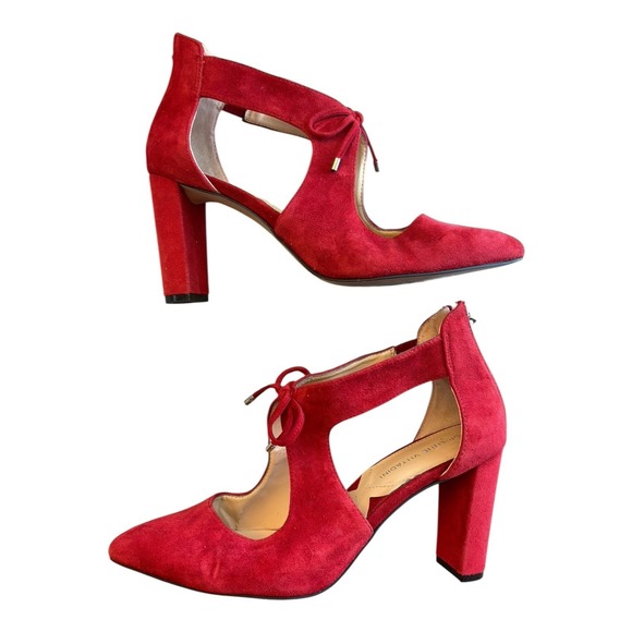 Adrienne Vittadini Pumps Womens 7 M Red Nigel Cutout Suede Chunky Block‎ Heels - Picture 2 of 13